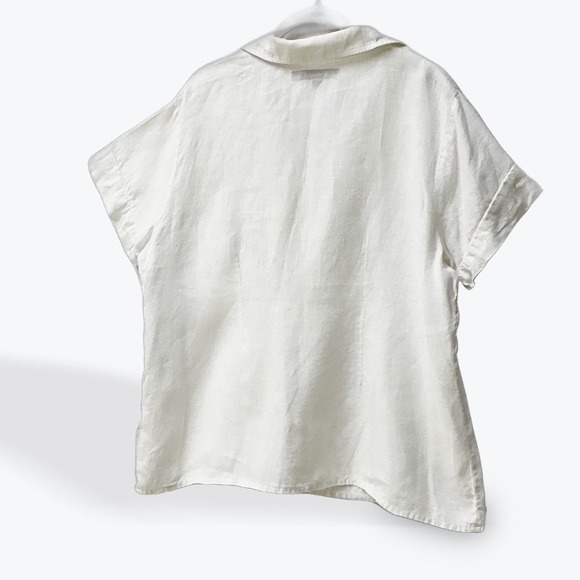 Flax Womens 100% Linen Short Sleeve Button Down Shirt White Size M Lithuania - Picture 2 of 8
